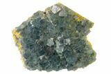 Green Cubic Fluorite Crystal Cluster on Quartz - China #160746-1